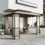 Pavillon Almanzor Outsunny, Doppeldach, braun, 275×365×300 cm – Bild 11