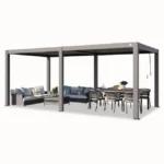 PRIMEYARD Pergola 3 × 6 m mit Aluminium-Pfosten und Aluminium-Lamellendach, Gartenpavillon in Grau
