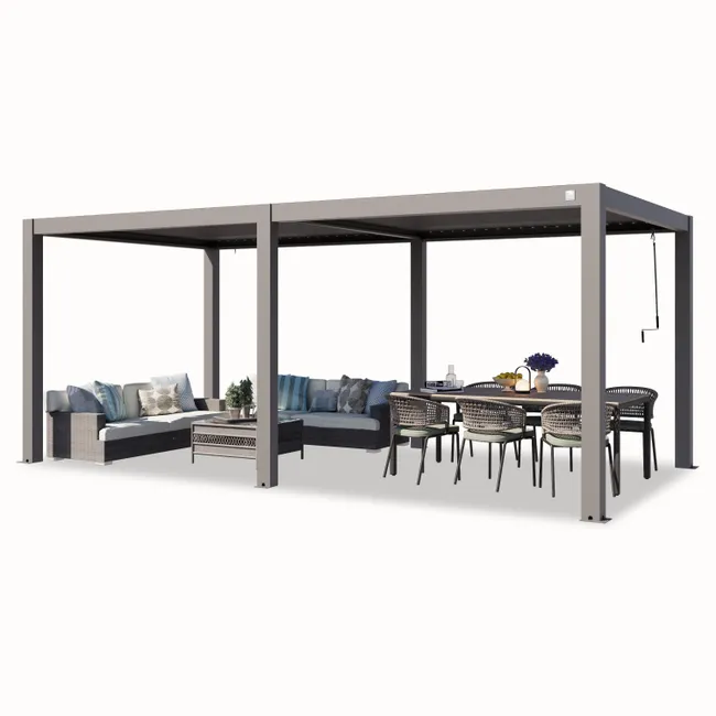 media-12.webp PRIMEYARD Pergola 3 × 6 m mit Aluminium-Pfosten und Aluminium-Lamellendach, Gartenpavillon in Grau – Bild 1