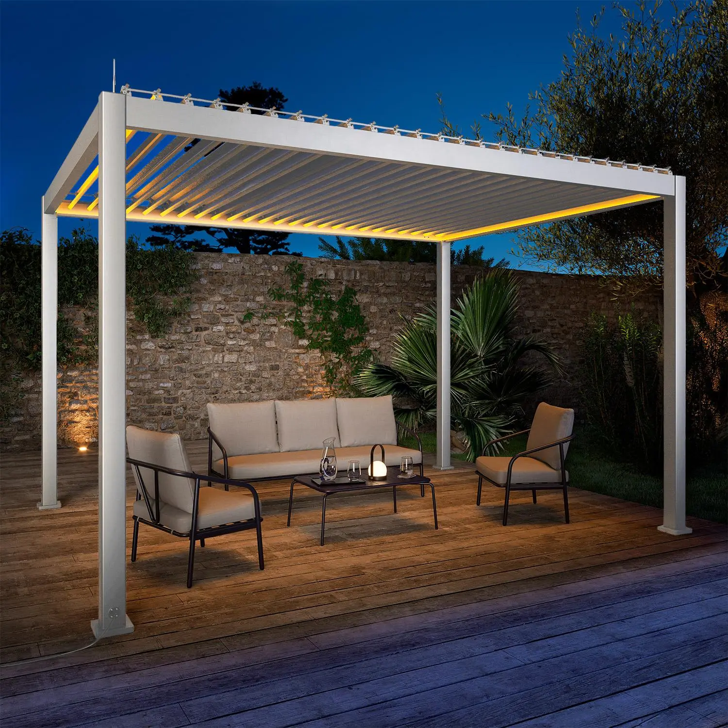 pgbc3x4ledwh-bde0e505bdfa09077e2547828c695dea.webp Bioklimatische Aluminium-Pergola 3×4 m mit LED-Beleuchtung – Bild 1